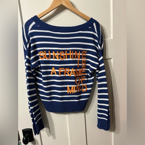 Kerri Rosenthal Sweaters - Kerri Rosenthal “Sunshine is a frame
Of Mind” striped button sleeve Sweater